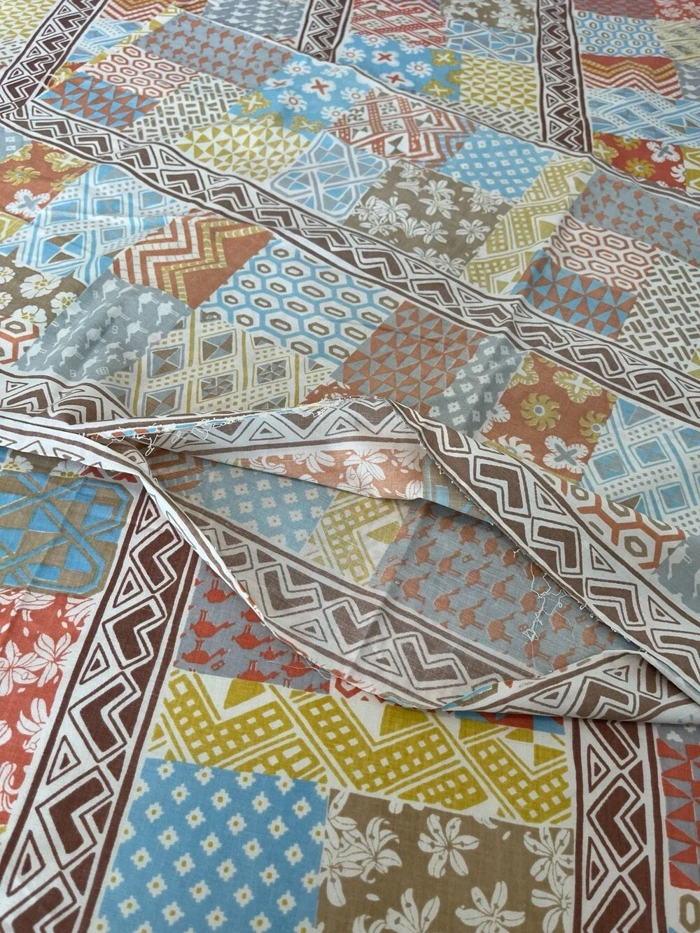 VTG Martex King Flat Sheet Bakuba Geometric Patchwork Stranger Things